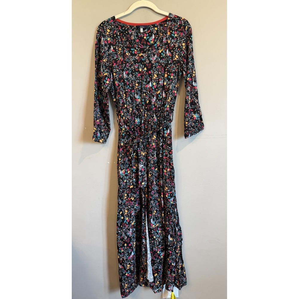 Joules Hadley Bird Floral Maxi Dress Black Colorful Size 2